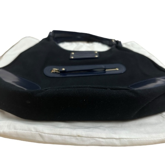 Kate Spade Purse Shoulder Bag Round Navy Blue Black Canvas Chic Minimalist - Picture 4 of 8